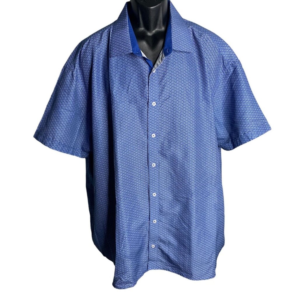 Britches Button Up Short Sleeve Shirt 3XL Blue Geometric Squares Collared